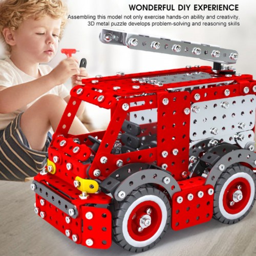 3D Metal Puzzle DIY Metal Assembly Engine Model Fire Truck Toy for Kids 